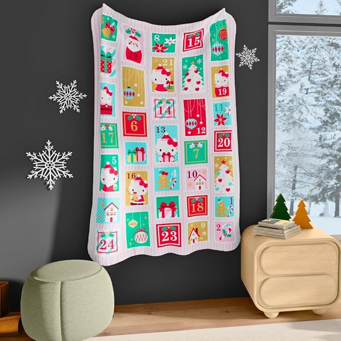 Franco Collectibles Sanrio Hello Kitty Holiday Christmas Advent Calendar Blanket, Super Soft Cozy Plush, 62 in x 90 in, (Officially Licensed Product)