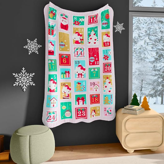 Franco Collectibles Sanrio Hello Kitty Holiday Christmas Advent Calendar Blanket, Super Soft Cozy Plush, 62 in x 90 in, (Officially Licensed Product)