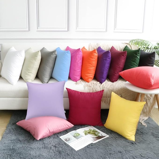4-Pack 100% Cotton Comfortable Solid Decorative Throw Pillow Case,Thmyo Square Cushion Cover Pillowcase Sublimation Blank Pillow Covers DIY Throw Pillowcase for Sofa(16x16 inch/ 40x40cm,Light Purple)