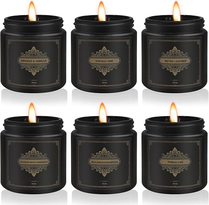 Gifts for Men,6 Pack Scented Candles for Men, Scented Candles Set Soy Candles for Home Him,Father's Day Gifts, Scents of Rosemary/Fresh Rose/Cedar Teak/Grapefruit/Rose & Pomegranate Berry/Fig