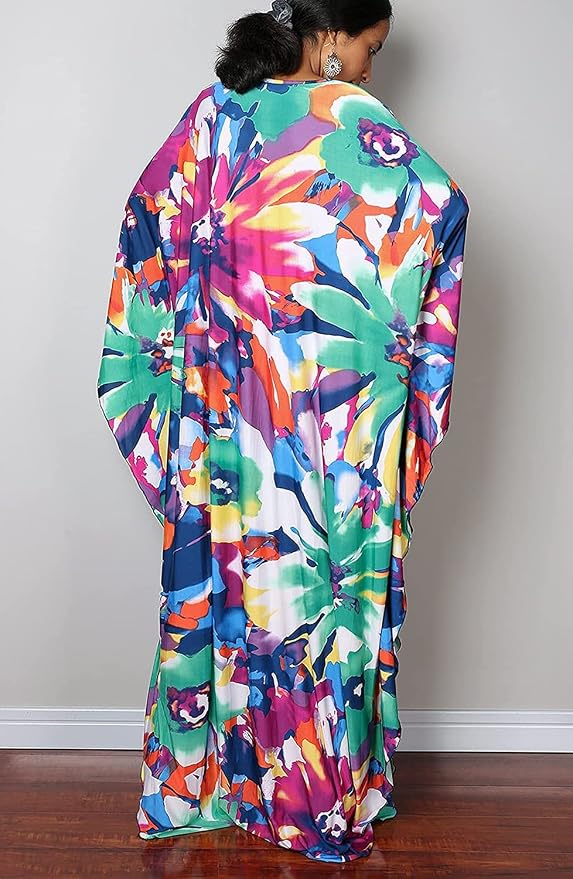 Venasha Womens Caftan Floral Print Kaftan Dress Short Sleeve Swimsuit Cover up Loungewear for Summer