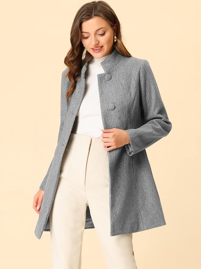 Allegra K Women's Winter Overcoat Mid-Long Stand Collar Single Breasted Coat Outerwear