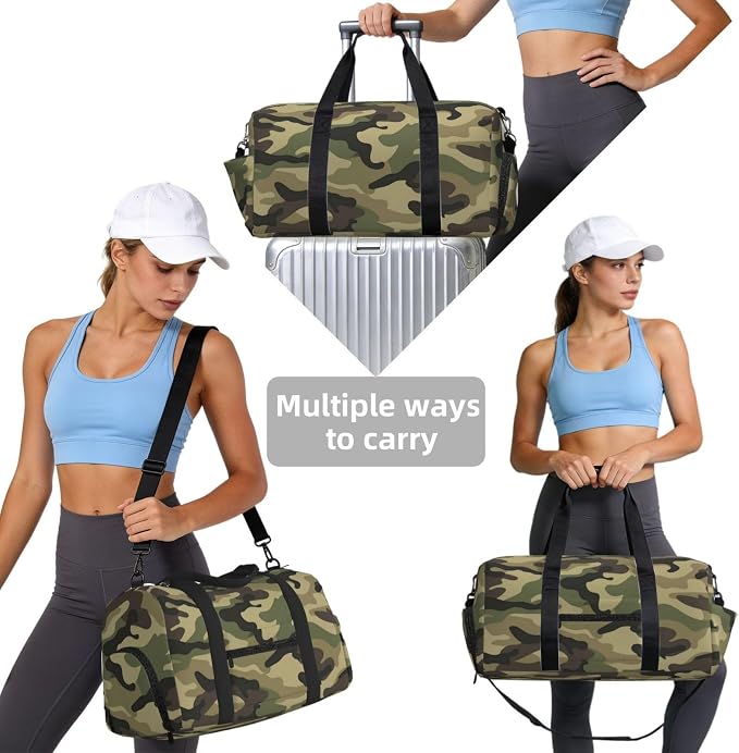 Fiokroo Sports Gym Bag Camouflage Camo Travel Duffel Bag For Men Women With Shoe Compartment Water Resistant Gym Bag Carry On Duffel Bag For Weekend Traveling Yoga Gym Sports