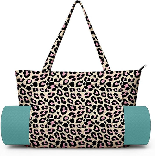 Yoga Bag for Women, Large Canvas Yoga Mat Tote Bag with Yoga Mat Carrier - Large Mat Pocket Fitness Tote for Pilates, Gym, Travel, Office & Beach
