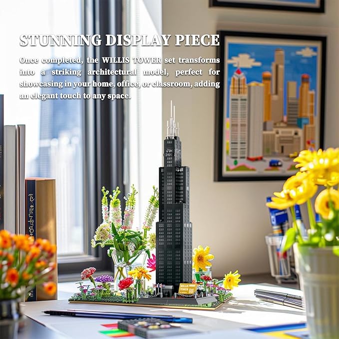 Willis Tower Chicago Architecture Model Building Block Sets,World Famous Landmark Series Toys Gitf for Kids Adults 1241 Pieces