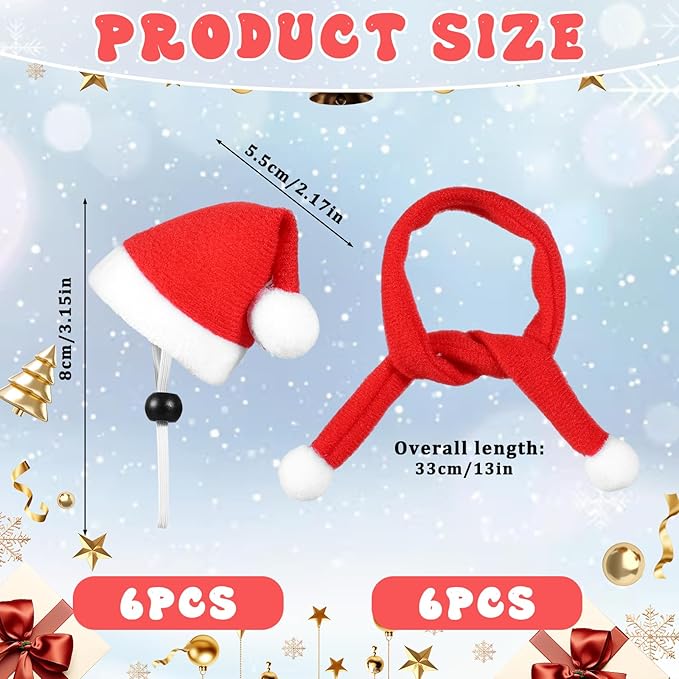 12pcs Christmas Pet Chicken Hat Scarf Set, Mini Adjustable Santa Hat Small Animal Hat Costume Set for Doll Hen Duck Hamster Guinea Pig Rabbit Kitty Puppy Parrot Lizard Xmas Cosplay Party Supply