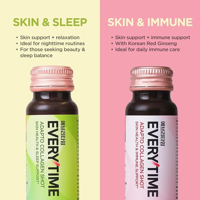 JUNG KWAN JANG Everytime Adapto Collagen Shot - Skin and Sleep Support - Liquid Adaptogen Drink with Marine Collagen, Passion Fruit, Chamomile NAD L-Theanine - Gluten Free (10 Bottles, 2.03 fl oz)