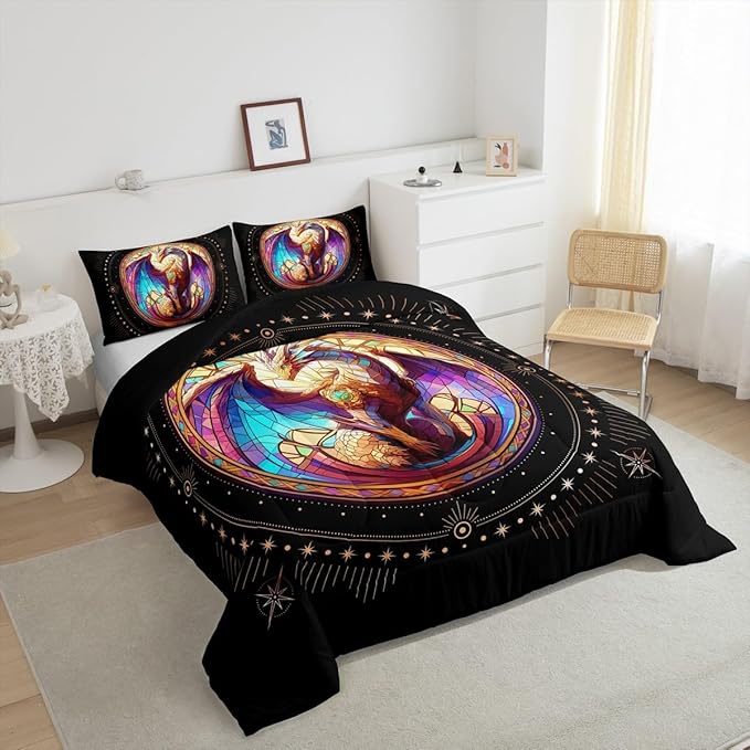 Feelyou Dragon Comforter Set Toddler Size Dragon Stuff Comforter for Boys Girls Teens Wild Life Bedding Set Dragon Decor Duvet Set Room Decor Black Yellow Quilt Set