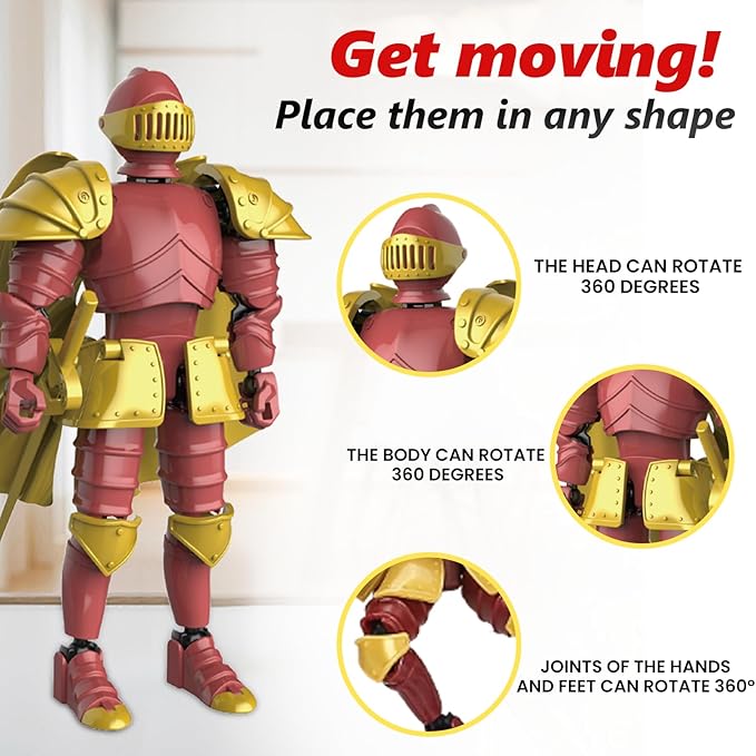 T13 Medieval Knight Action Figure, Knight Action Figures Assembly Required Knight Armor Action Figure Multi-Jointed Movable Medieval Action Figures Medieval Knight T13 Figure for Kids & Adults(Red)