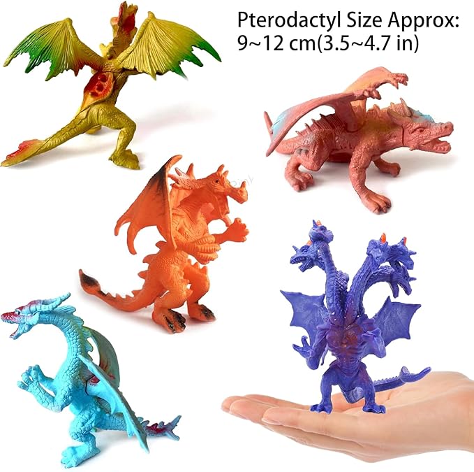 12Piece Dinosaur Model Realistic Flying Dragon Gift Box Toy, 4 inch sci-fi Game Monster Triceratops Pterodactyl Party Gifts Boys Hobbyist Prize