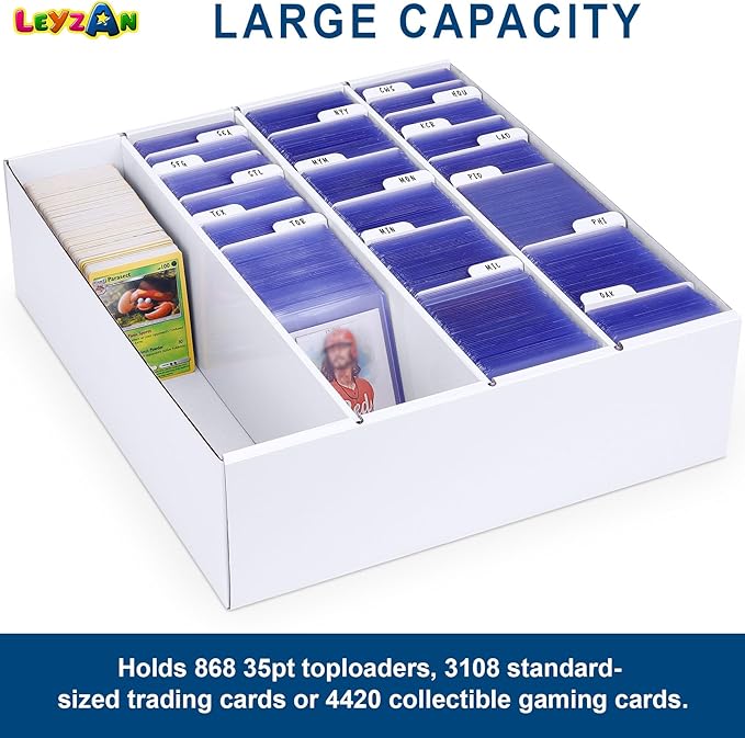Trading Card Storage Box, 4 Pack 3200 Count Cardboard Storage Box with Divider for Sports, Tcg, Mtg Cards