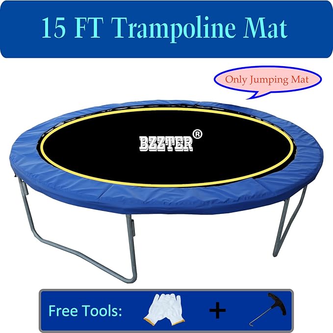 Trampoline Replacement Mat,Fits 15ft Round Frame with 90/96/100/108 Rings,Fits 5.3-8.5" Springs,Longer Lasting with 10 Rows of Stitches,w/Pull Hook and Gloves,（13ft-13.4ft Trampoline Mat