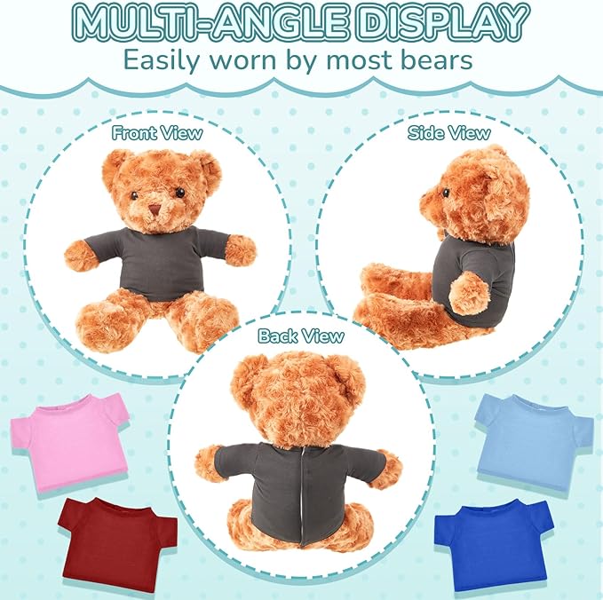 Jecery 8 Pcs Colorful Bear Clothes Tee Shirt Fit 14-18 Inches Bears Sublimation Stuffed Cute Tiny DIY Make Your Own Plush Doll(Dark)