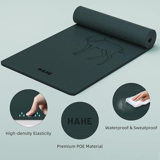 HAHE Extra Wide Yoga Mat, 75"x 32" POE Non Slip Exercise & Fitness Mat for Home Workout, 8mm Thick Large Yoga Mat for Men & Women, Deer Print Pilates Mats with Carry Strap
