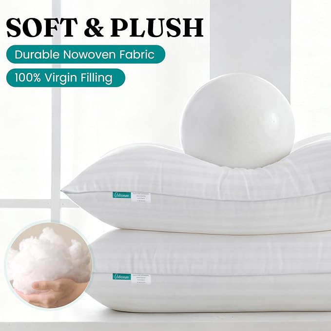 Oubonun 12 x 16 Throw Pillow Inserts Set of 2 | Firm and Fluffy Decorative Pillows for Couch Bed Sofa with Soft Cotton Cover White Cushion with Down Alternative