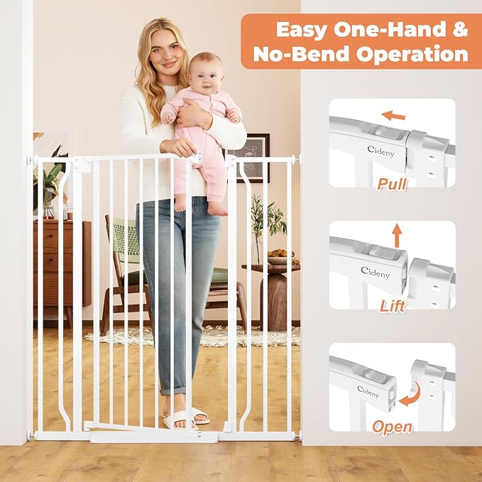 40" Extra Tall Baby Gate for Stairs, Auto Close Stroller Friendly Dog Gate Indoor for Doorways, Pressure Mounted 29"-40" Wide Baby Gate, Easy Walk Through Gate for Children & Pets, White