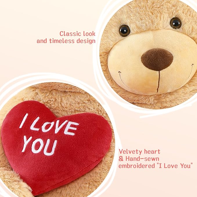 Red Heart Giant Jumbo Teddy 10ft, Huge Teddy Bear Stuffed Animals with Embroidered I Love You for Girlfriend Boyfriend Christmas Birthday, Celebrations, Huge Valentines Teddy Bear Gifts