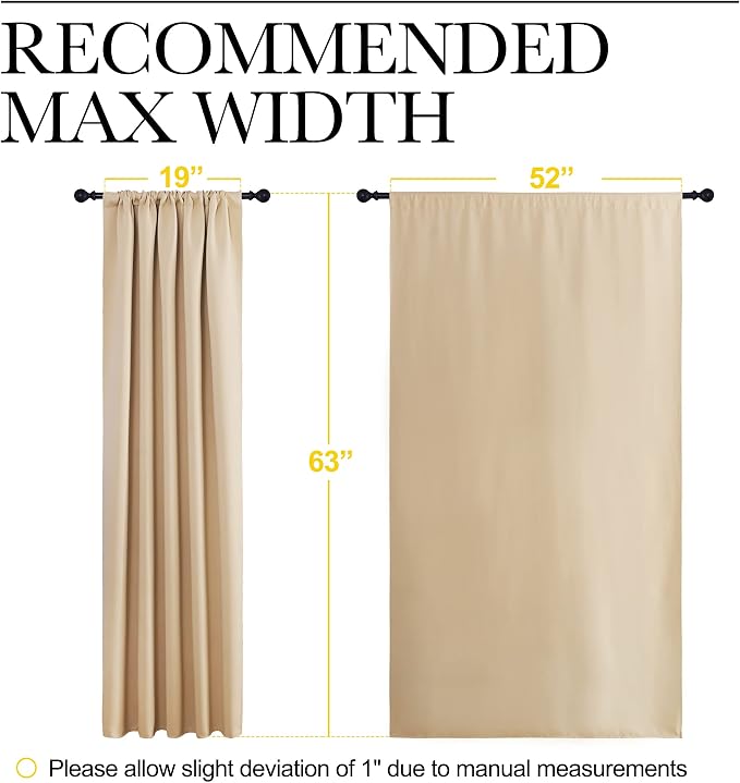 NICETOWN Room Darkening Curtains for Bedroom - Home Decoration Privacy Protection Thermal Insulated Solid Drapes/Draperies for Kitchen Window (Biscotti Beige, Set of 2, 52 x 63 inches)