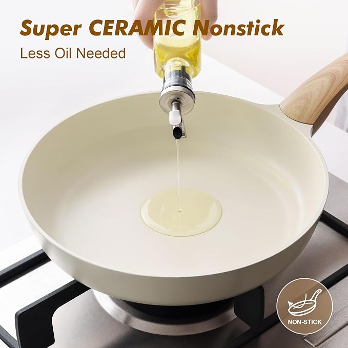 SENSARTE 11inch Ceramic Nonstick Frying Pan Skillet, PFAS/PTFE Free, White | Healthy Ceramic Coating Omelette Pan, Non-toxic Kitchen Cooking Chef's Pan, PFOA/PFAS/PTFE Free, Induction Compatible
