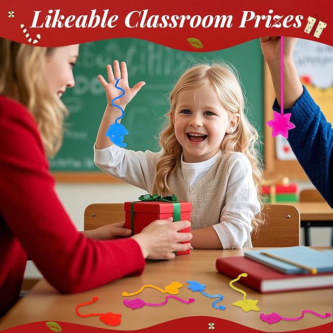 24PCS Christmas Stretchy Sticky Hands Toys for Kids, Rubbery Sticky Goodie Bag Stuffers Toys for Christmas Party Supplies, Colorful Sticky for Boys Girls Classroom Prizes