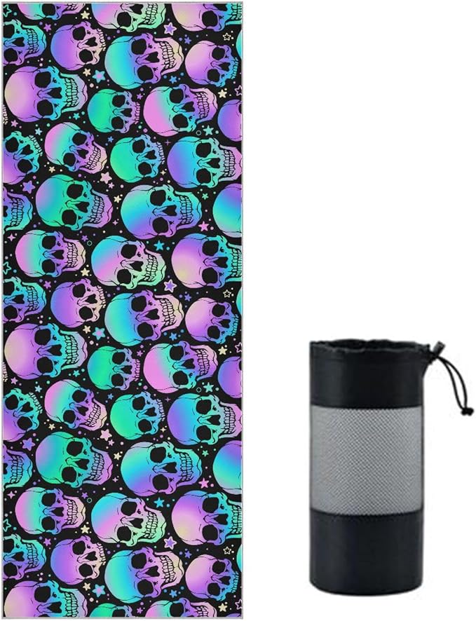 Colorful Skull Yoga Mat Towel Non Slip Soft Sweat Absorbent Hot Yoga Mat Towel, for Hot Yoga, Pilates and Workout-73 x 27 Inch