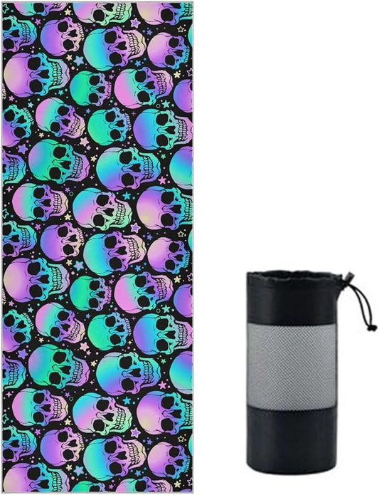 Colorful Skull Yoga Mat Towel Non Slip Soft Sweat Absorbent Hot Yoga Mat Towel, for Hot Yoga, Pilates and Workout-73 x 27 Inch