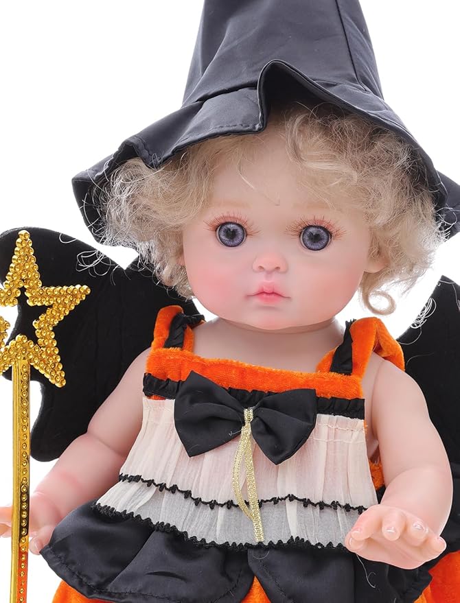 Halloween Reborn Toddler Dolls – 18 Inch Realistic Toddler Doll Girl Full Body Vinyl with Purple Eyes & Witch-Inspired Outfit – Gift-Ready for Girls, Collectors & Seasonal Display