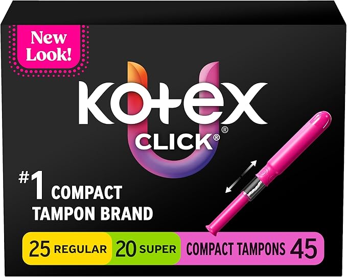 U by Kotex Click Compact Multipack Tampons, Regular/Super Absorbency, Unscented, 45 Count
