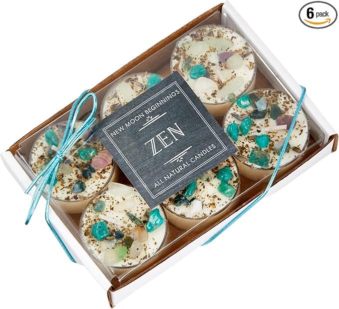 Zen Crystal Candle by NEW MOON BEGINNINGS - All Natural Aromatherapy Candle - 100% Soy Candle - Citrus, Cedarwood, Patchouli - Meditation Candle