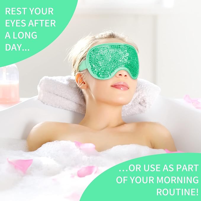 Cooling Eye Mask with Gel Bead, Reusable Cold Compress Ice Pack Sleeping Eye Cooling Pads for After Eyelid Surgery, Puffiness, Puffy Eyes, Headache, Migraine Relief (Green)