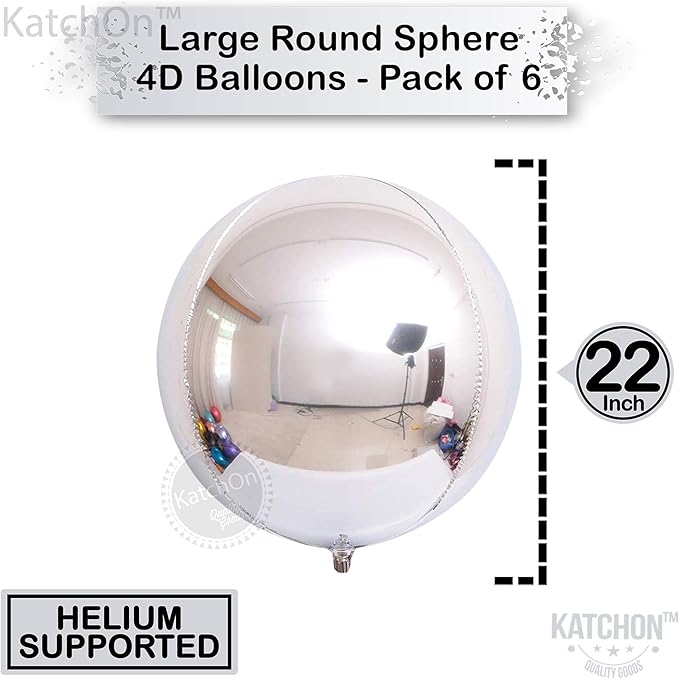KatchOn, Metallic Silver Balloons - Pack of 6 | Silver Foil Balloons for Birthday Decorations | 4D Shiny Chrome Balloon for Engagement, Bridal Shower, Graduation Decorations 2026