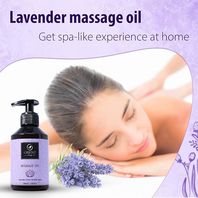 Lavender Massage Oil for Massage Therapy - Aromatherapy Scented Massage Oil for Couples- Soothing, Calming & Aromatic Body Oil - Non-Greasy & Lightweight - 250 ml