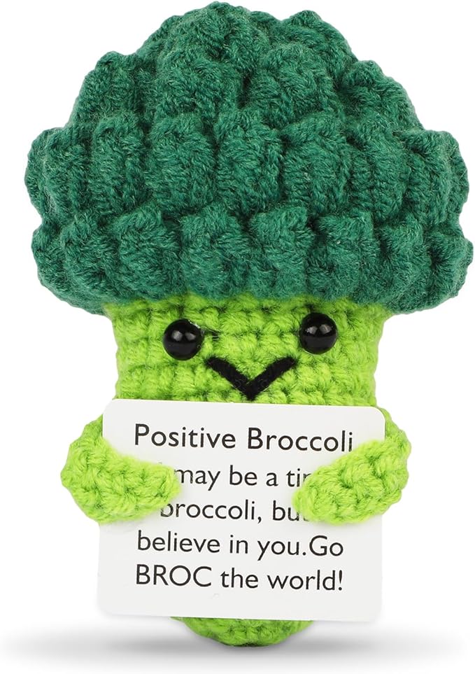Hoedia Handmade Emotional Pickle Gift, Cucumber Crochet Doll Inspirational Gifts with Cards, Cute Knitted Funny Support Pickle Potato Friend Birthday (Broccoli)
