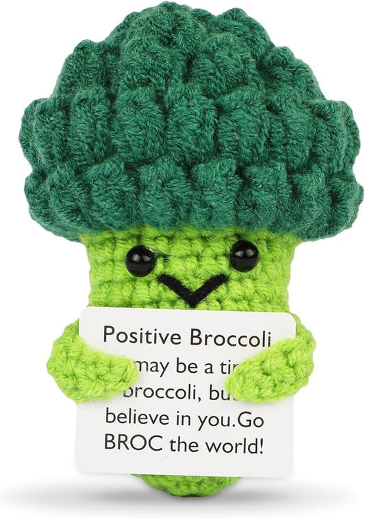 Hoedia Handmade Emotional Pickle Gift, Cucumber Crochet Doll Inspirational Gifts with Cards, Cute Knitted Funny Support Pickle Potato Friend Birthday (Broccoli)