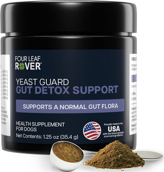 Dog Yeast Support for Itchy Skin, Ears & Paws - Four Leaf Rover Yeast Guard - Veterinarian Formulated with Organic Herbs - Helps Support Normal Yeast Levels & Healthy Skin - 30 Day Supply