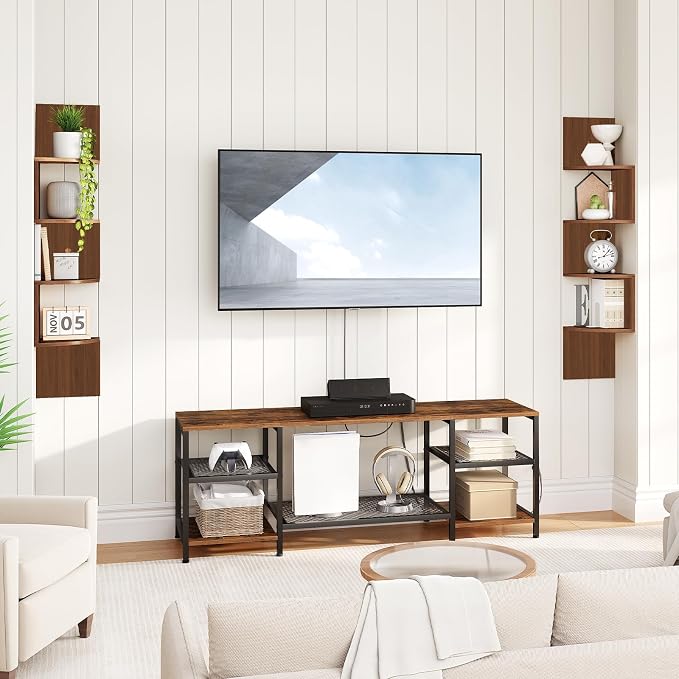 HOOBRO Corner Shelf Wall-Mounted, Set of 2 Floating Corner Shelves for Wall, 4-Tier Corner Bookshelves for Living Room, Bedroom, Bathroom, Home Office, Walnut WL25BJP201