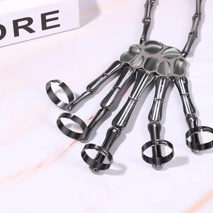 Cupimatch Women Halloween Skeleton Bracelet: Gothic Claw Hand Chain with Ring Punk Costume Jewelry