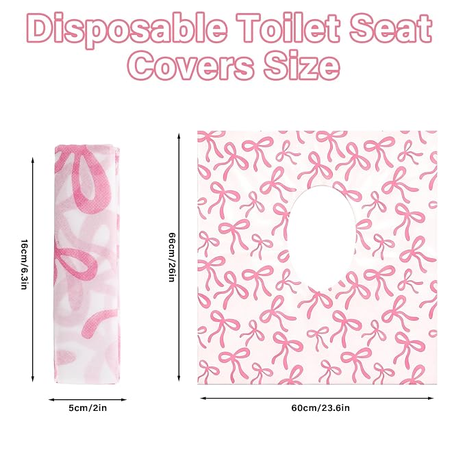 Whaline 30Pcs Pink Bow Disposable Toilet Seat Cover Cute Coquette Bowknot Large Waterproof Potty Training Seat Cover Pad for Kids Adults Traveling Home Hotel Bathroom Restroom