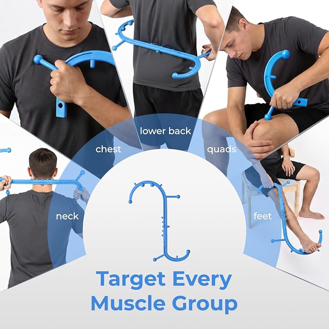 Detachable Trigger Point Massage Cane, Button-Release Design Massage Hook for Back, Neck & Shoulder Pain Relief, Pressure Point Massage Tool for Muscle Recovery (Large, Blue)