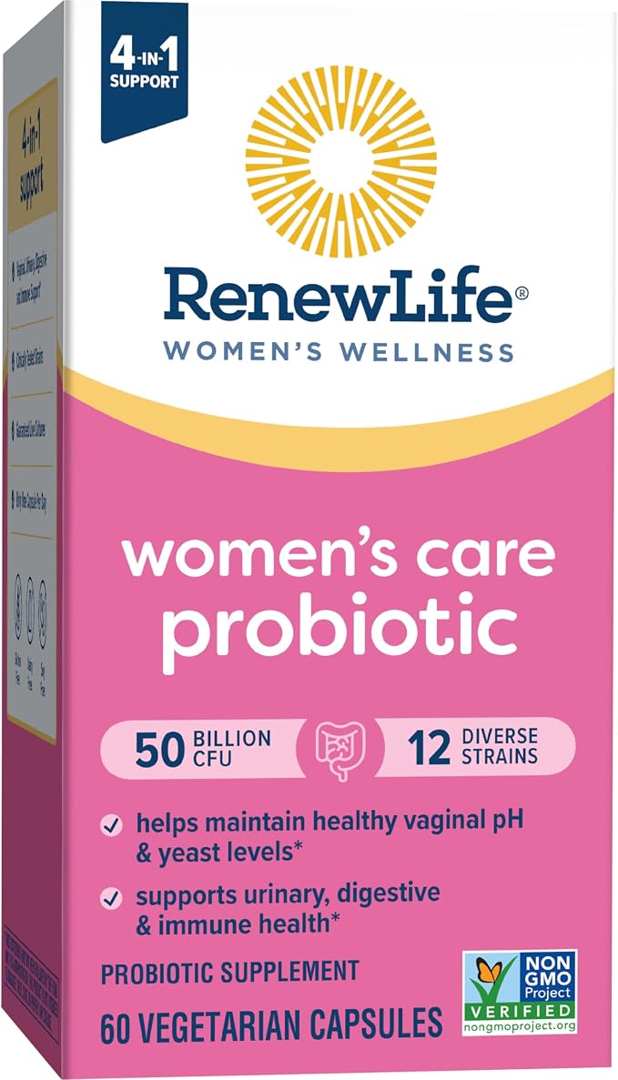 Renew Life Women's Probiotic Capsules, 50 Billion CFU Guaranteed, Supports pH Balance, Vaginal, Urinary, Digestive and Immune Health(2), L. Rhamnosus GG, Dairy, Soy and Gluten-Free, 60 Count | 60 Vegetarian Capsules | Supports Vaginal pH, Urinary, Dige...