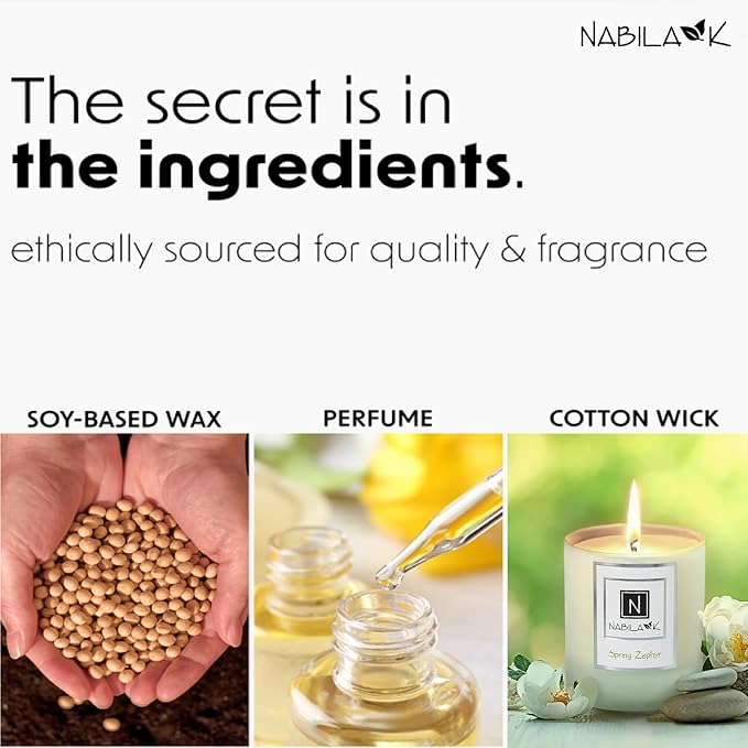 Nabila K – Spring Zephyr - Soy-Based Candle – Rose, Jasmine, Sweet Coconut, Lemon, Spicy Caraway - Hand-Poured - Cotton Wick - Aromatherapy Candle w/Essential Oils - Made in USA - 3 oz