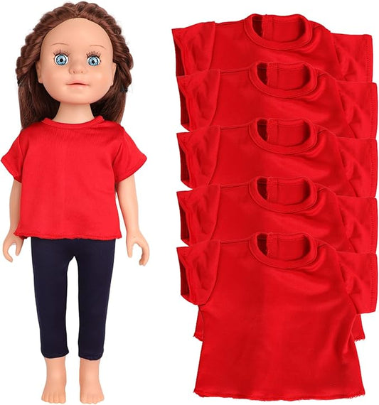 5-Piece Red T-Shirts for 17-18 Inch Bear Clthes Plain Short Sleeve Tees for DIY Customization