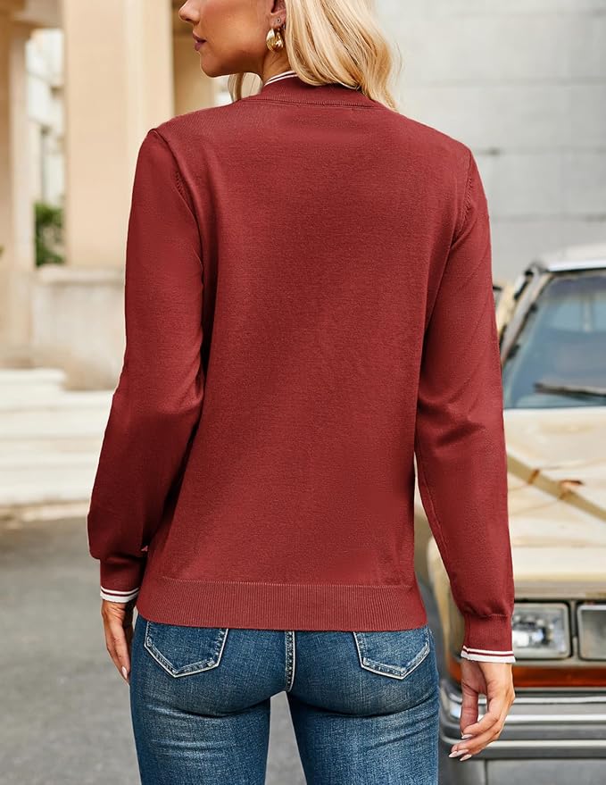 JACK SMITH Quarter Zip Pullover Sweaters for Womens, Rib Polo Sweater Tops | V Neck,Knit,Long Sleeve,Argyle,Open Pattern,Callar,Lightweight,Fashion,Golf Work Business Daily Wear Versatile Pullover Shirt