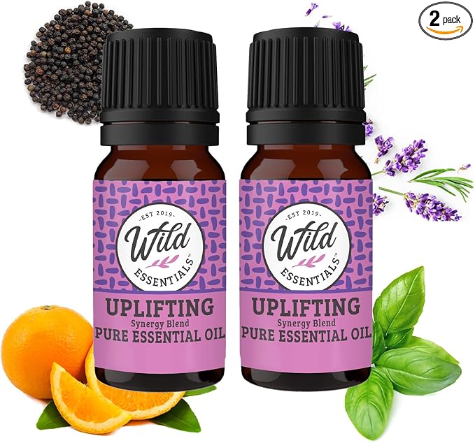 Wild Essentials Uplifting 100% Pure Essential Oil Synergy Blend 2 Pack, 10ml, Use for Mood Boost, Motivation, Happiness, Optimism, Made and Bottled in The USA