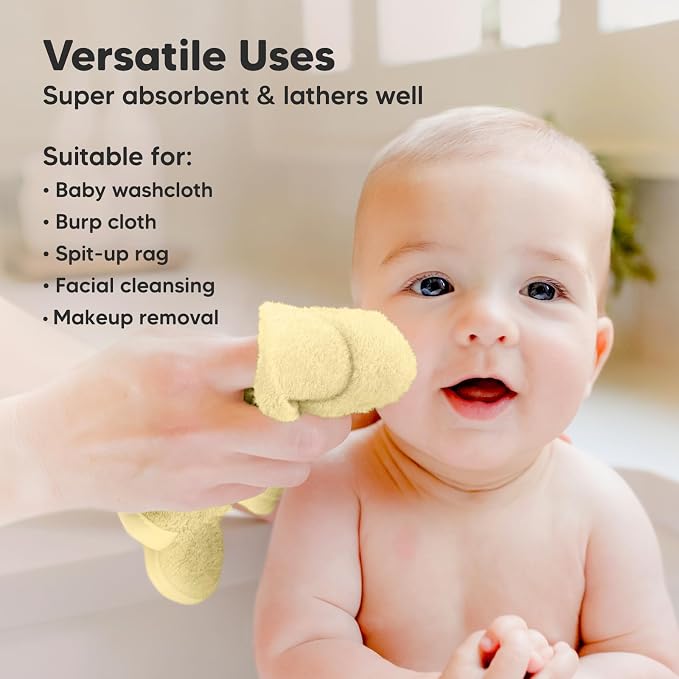 6-Pack Baby Washcloths – Soft Absorbent Viscose from Bamboo Washcloths for Face, Body, Baby Towels for Newborn, Kids, Toddlers, Infant, Gentle on Sensitive Skin, 10x10 Reusable Face Towels (Sunshine)