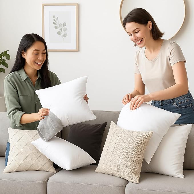 LANE LINEN 18 x 18 Throw Pillow Insert - Pack of 2 White, Down Alternative Pillow Inserts for Decorative Pillow Covers, Throw Pillows for Bed, Couch Pillows for Living Room | Contemporary Solid Inserts For Sofa Back Support - Durable Everyday Fill, Eve...