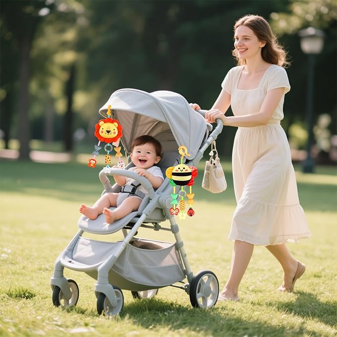 Baby Toys for 0 3 6 9 12 Months, Plush Animal Sensory Hanging Rattle,Newborn Interactive Soft Toys for Baby,Car Seat Stroller Toys Gift for Infant Boy Girl