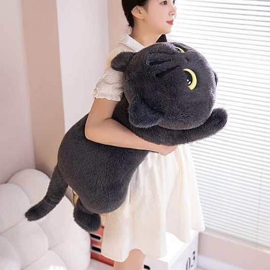 PEACH CAT 27.5" Long Cat Plush Pillow Cute Kitten Stuffed Animals Plushies Toy Gifts for Kids Grey