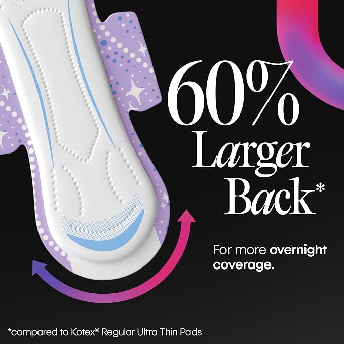 Kotex Overnight Maxi Pads with Wings, 26 Count (Packaging May Vary)