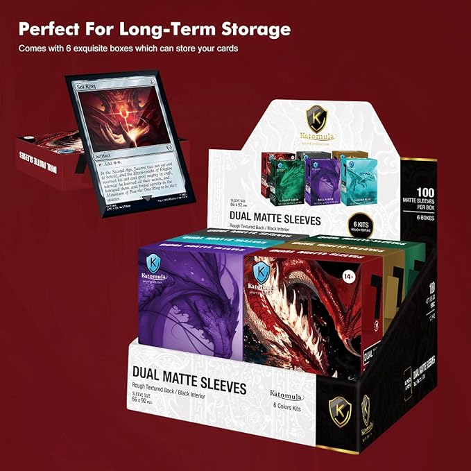 600PCS MTG Card Sleeves, Katomula 6 Colors Dual Matte Card Sleeve with Black Interior & Smooth Shuffle, Standard Size Deck Card Sleeves for MTG, PKM, TCG and Game Cards